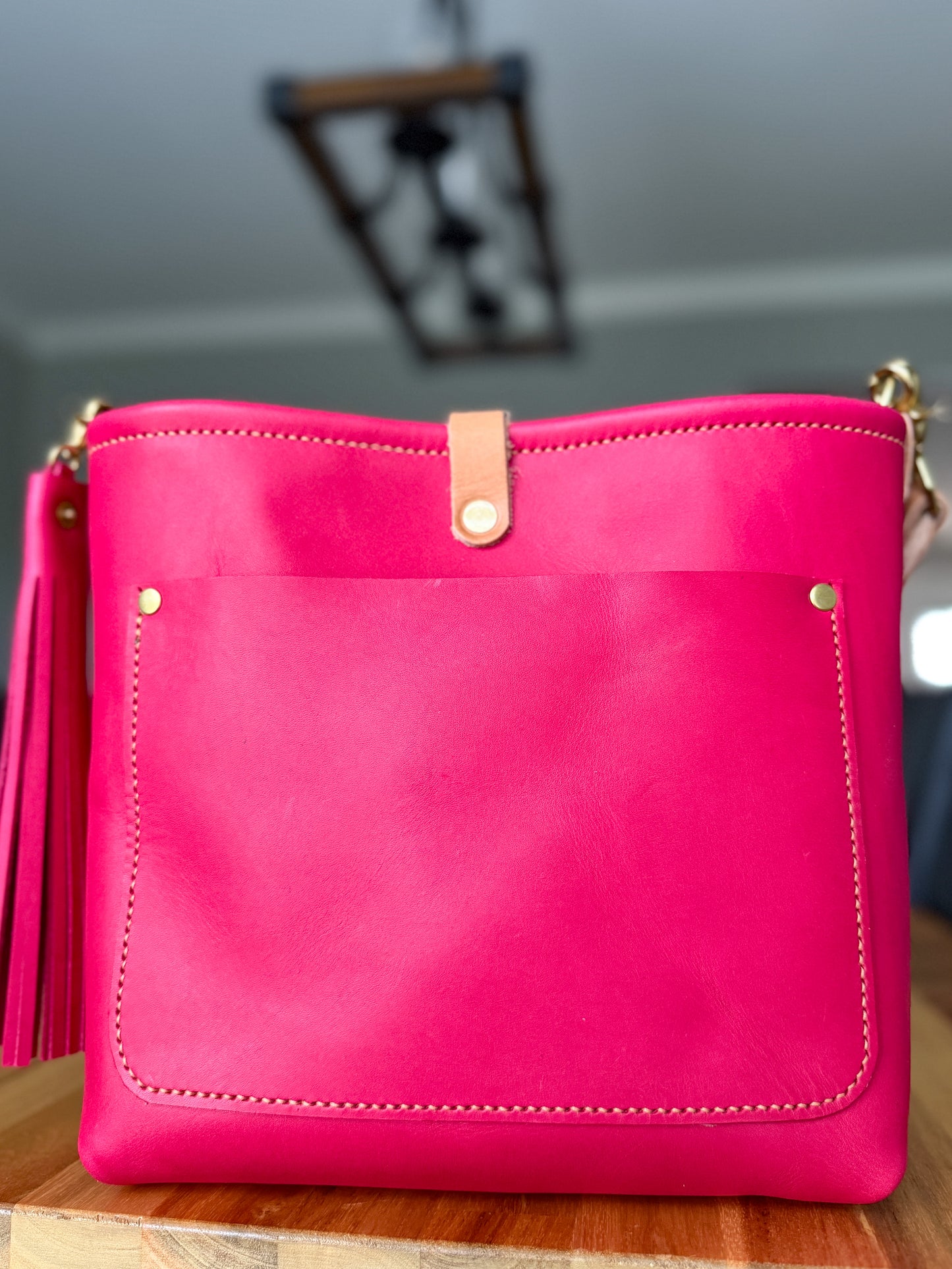Bennett “shorty” Bucket in Fuscia Vachetta (non-milled)