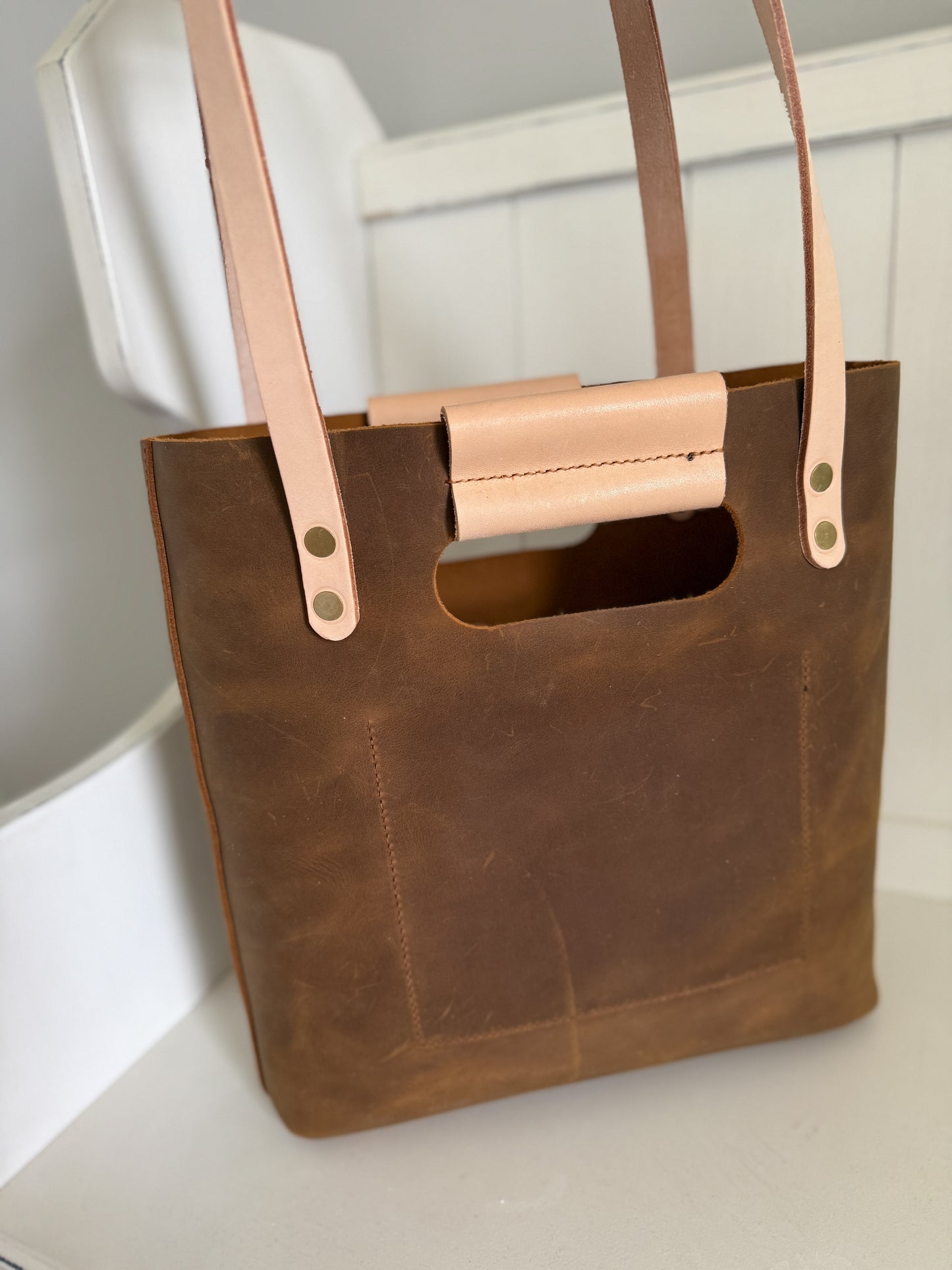 Utility Tote in Tobacco and Vachetta Leather