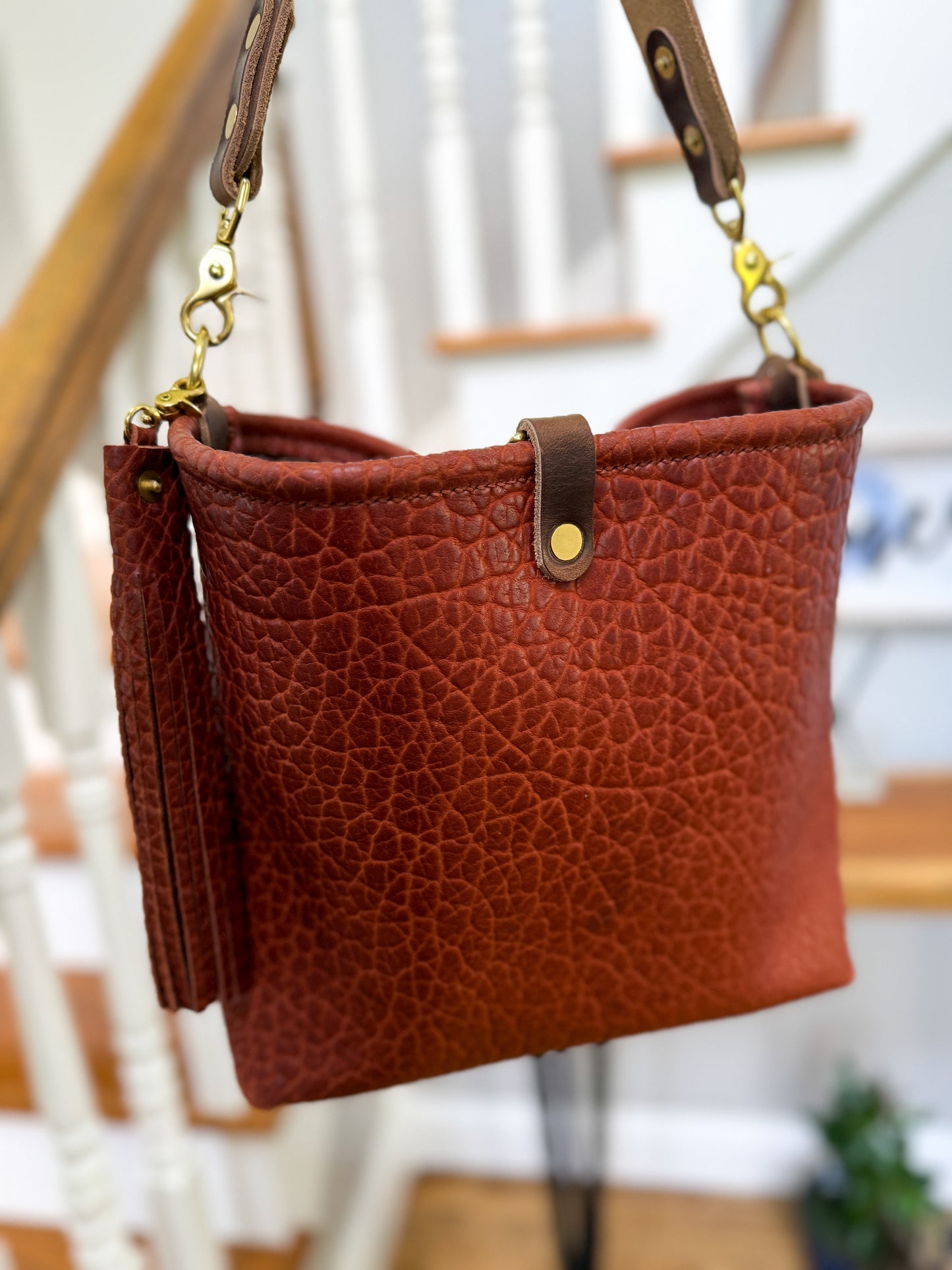 Hobo Bucket in Chestnut Full Grain Bison Leather