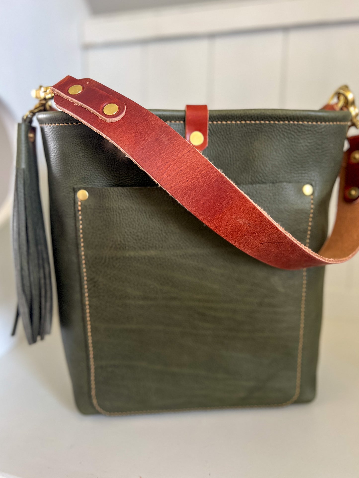 Bennett Bucket in Italian Olive Vachetta Leather