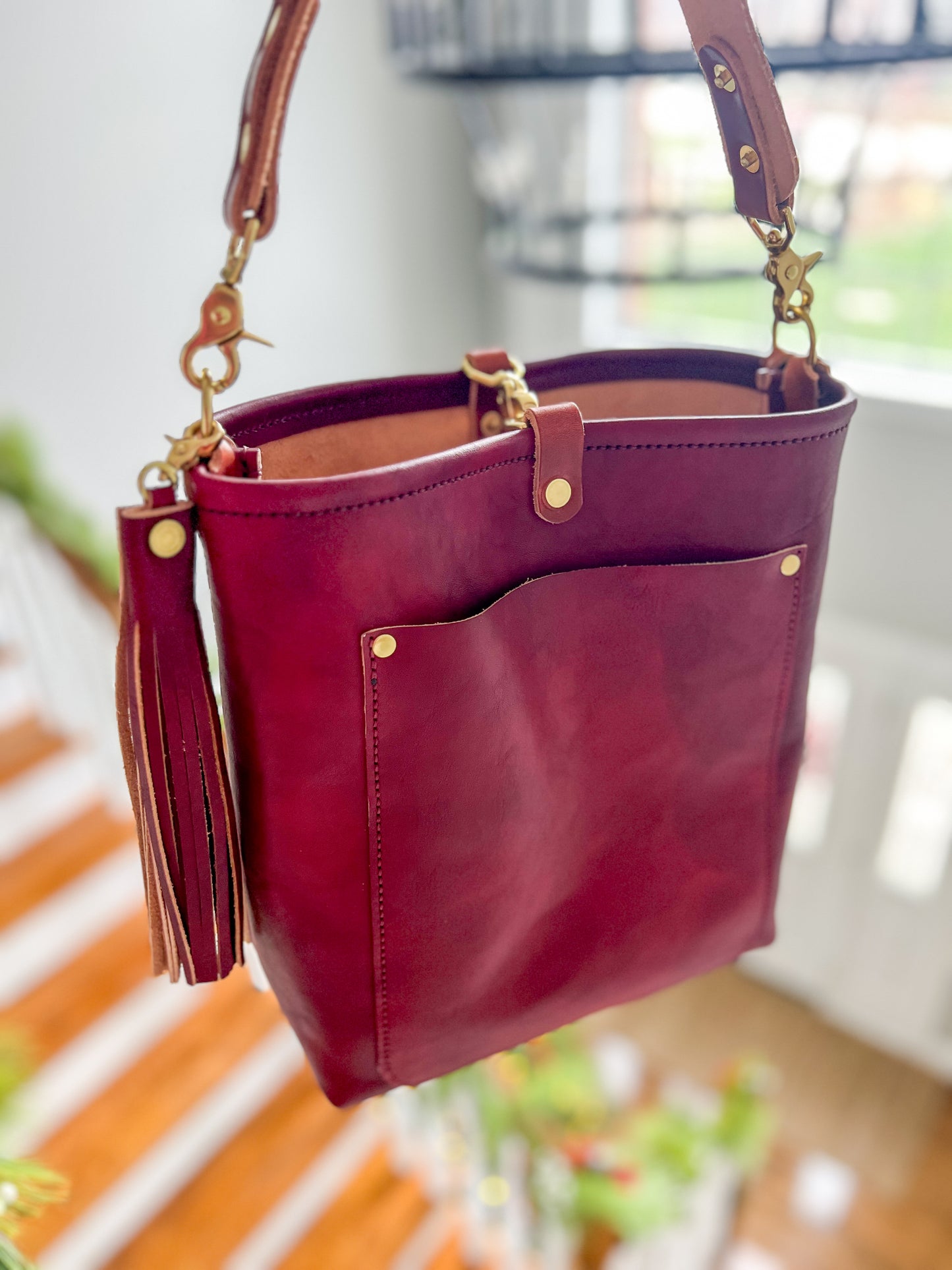 Bennett Bucket in Mulberry Veg Tan Italian Leather