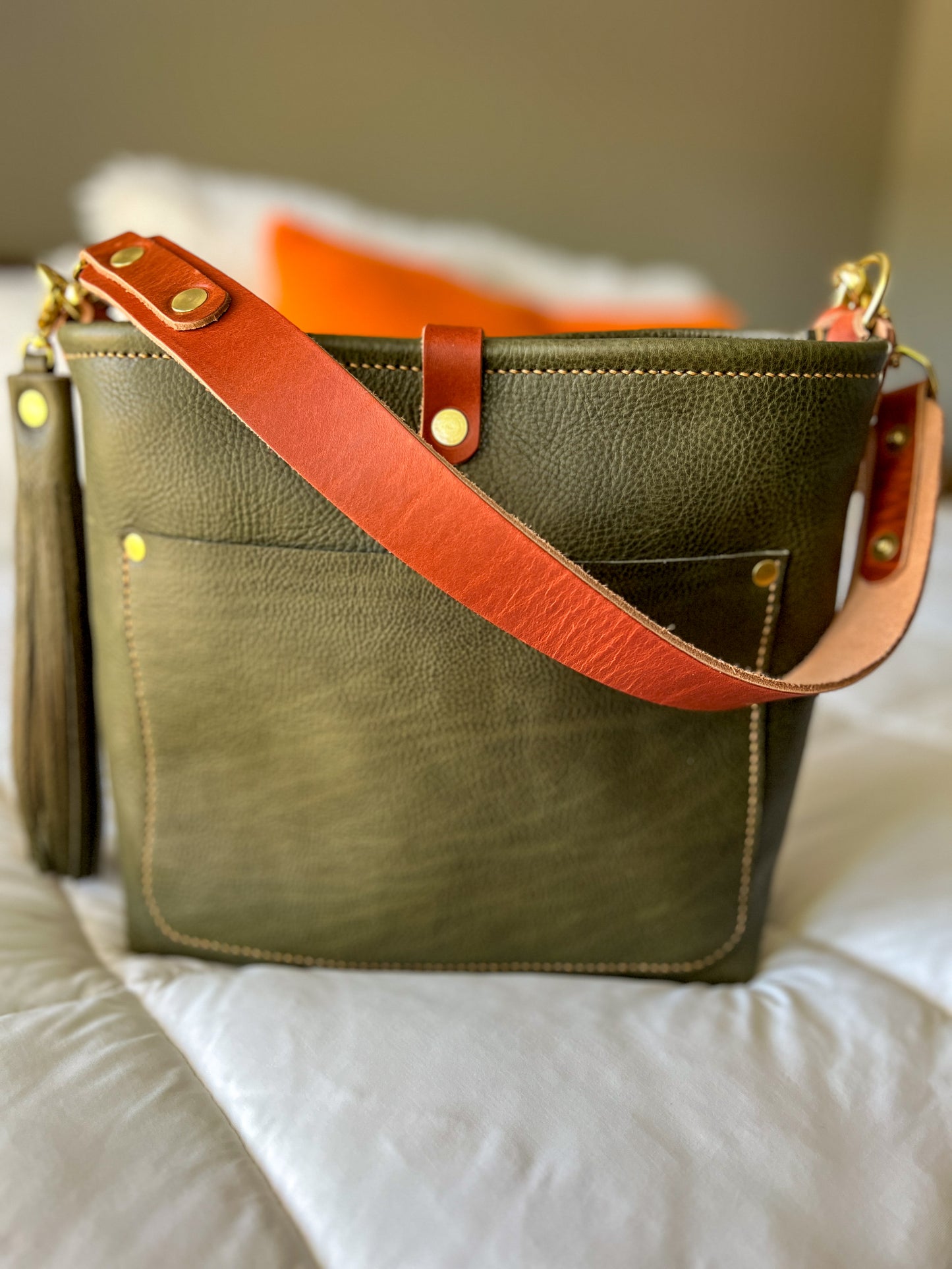 Bennett “shorty” Bucket in Olive Vachetta Full Grain Leather