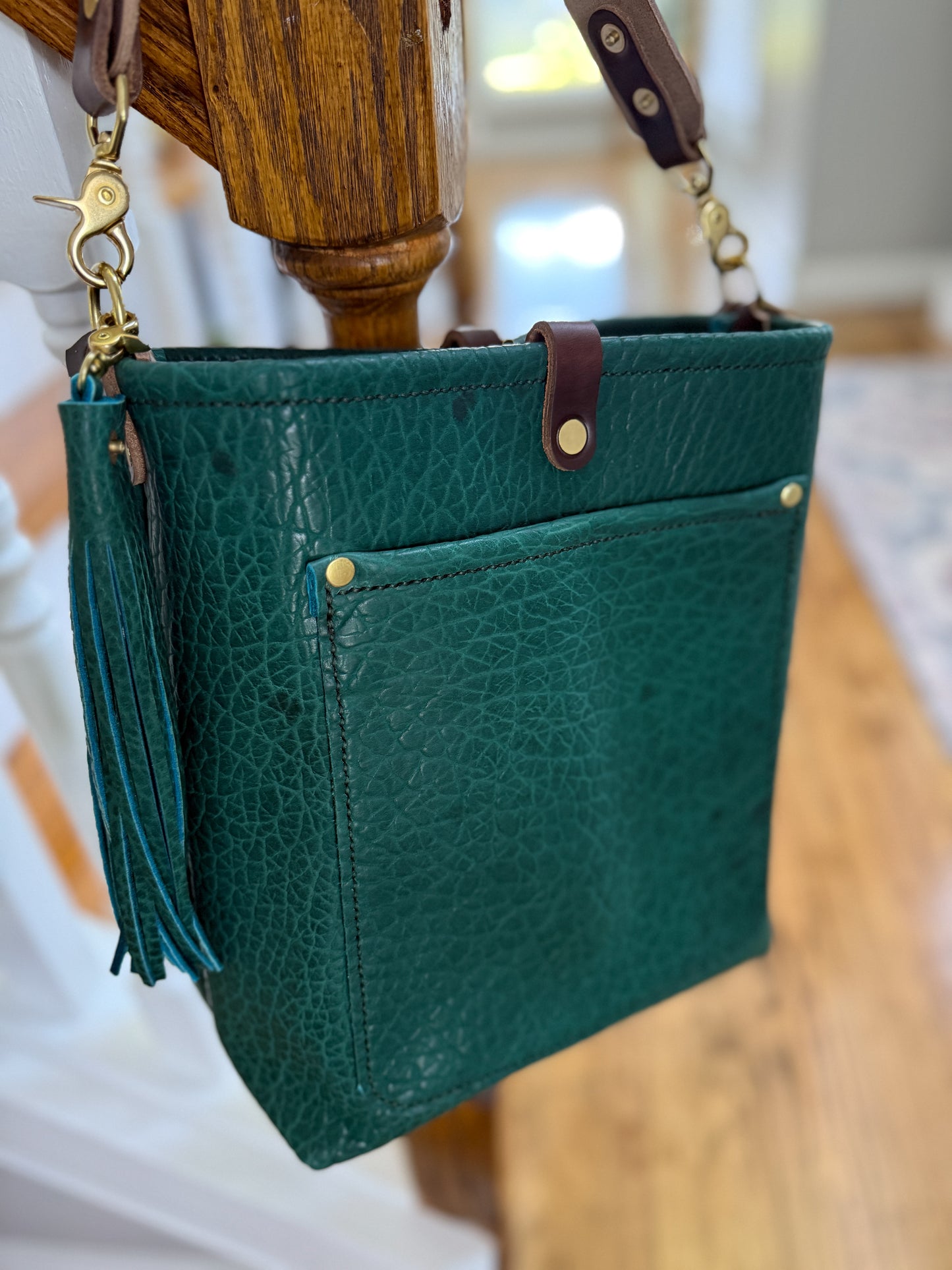 Bennett Bucket in Peacock Full Grain Bison Leather