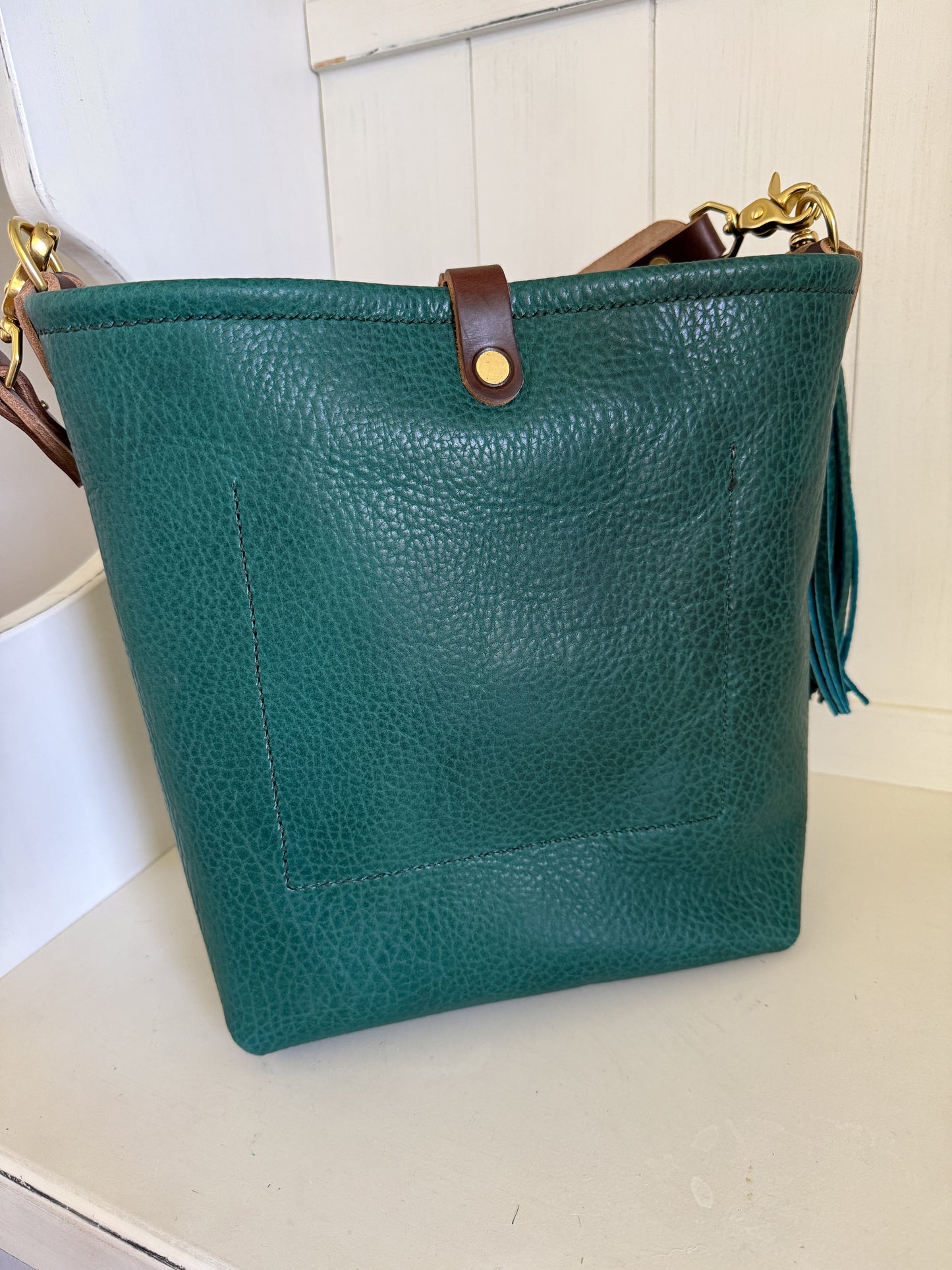 Bennett Bucket in Peacock Full Grain Bison Leather