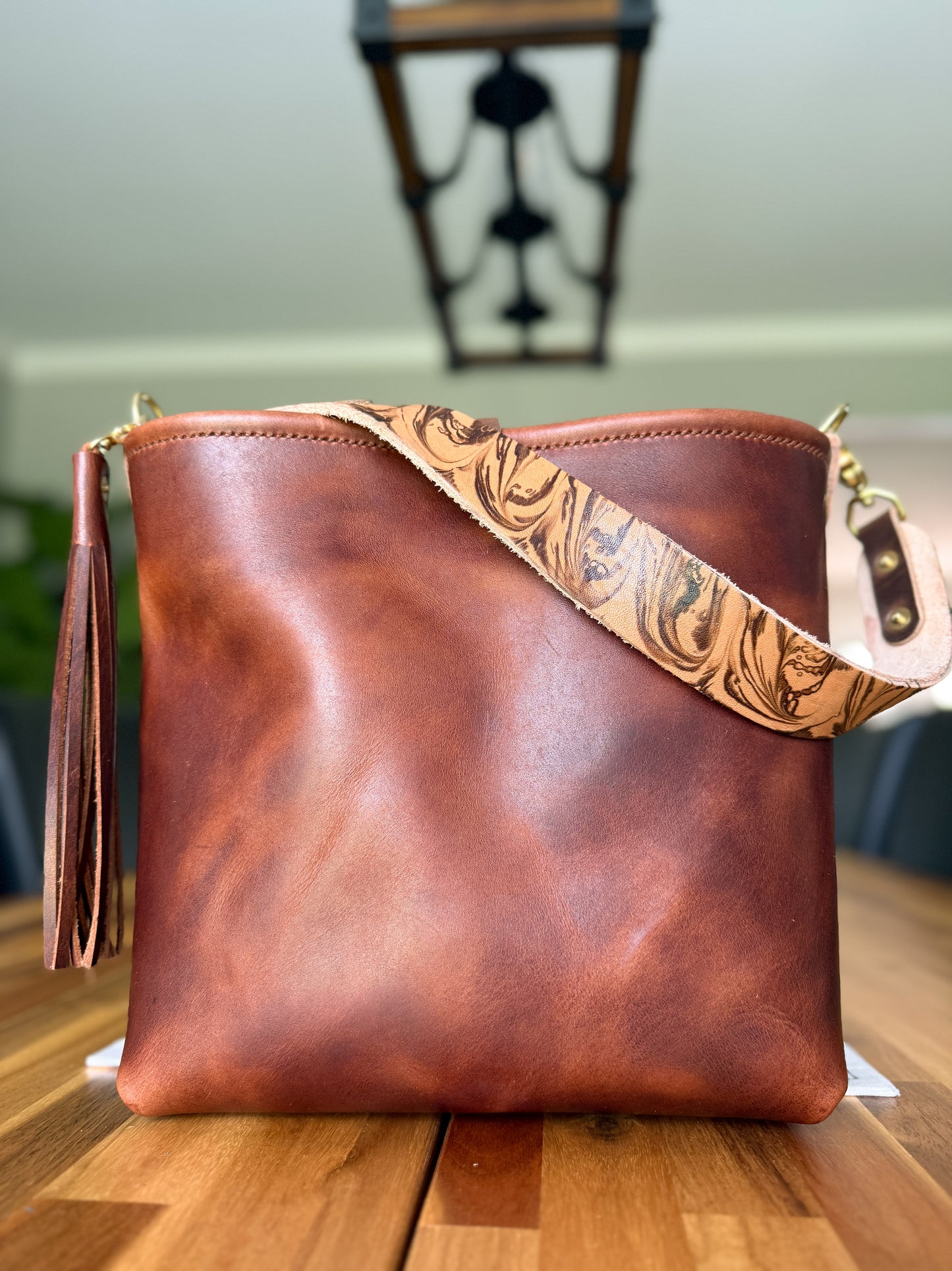 Hobo Bucket in Horween Brown Nut Dublin w/Candy Strap