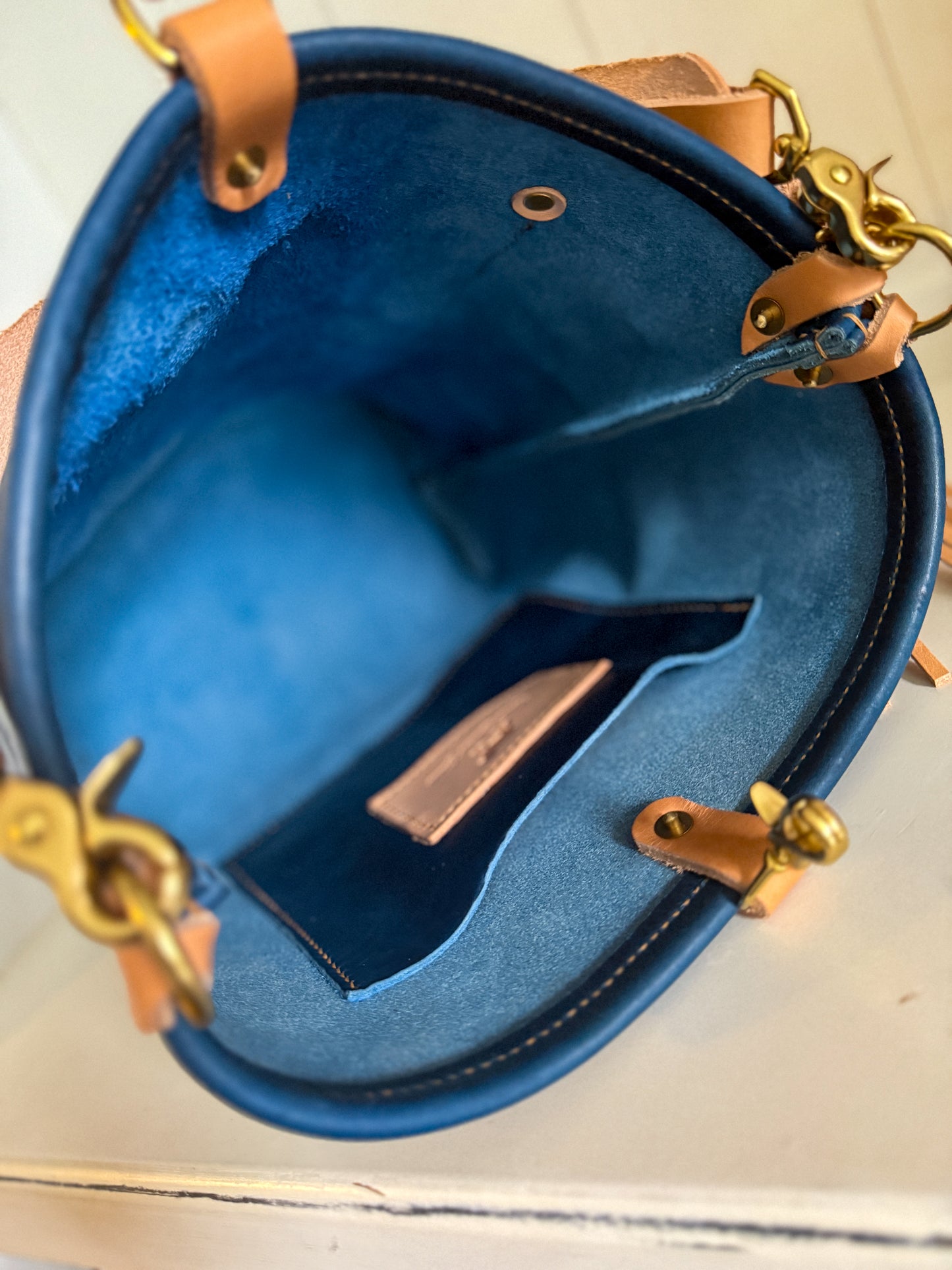 Bennett Bucket in Horween Cobalt Derby Veg Tan Leather