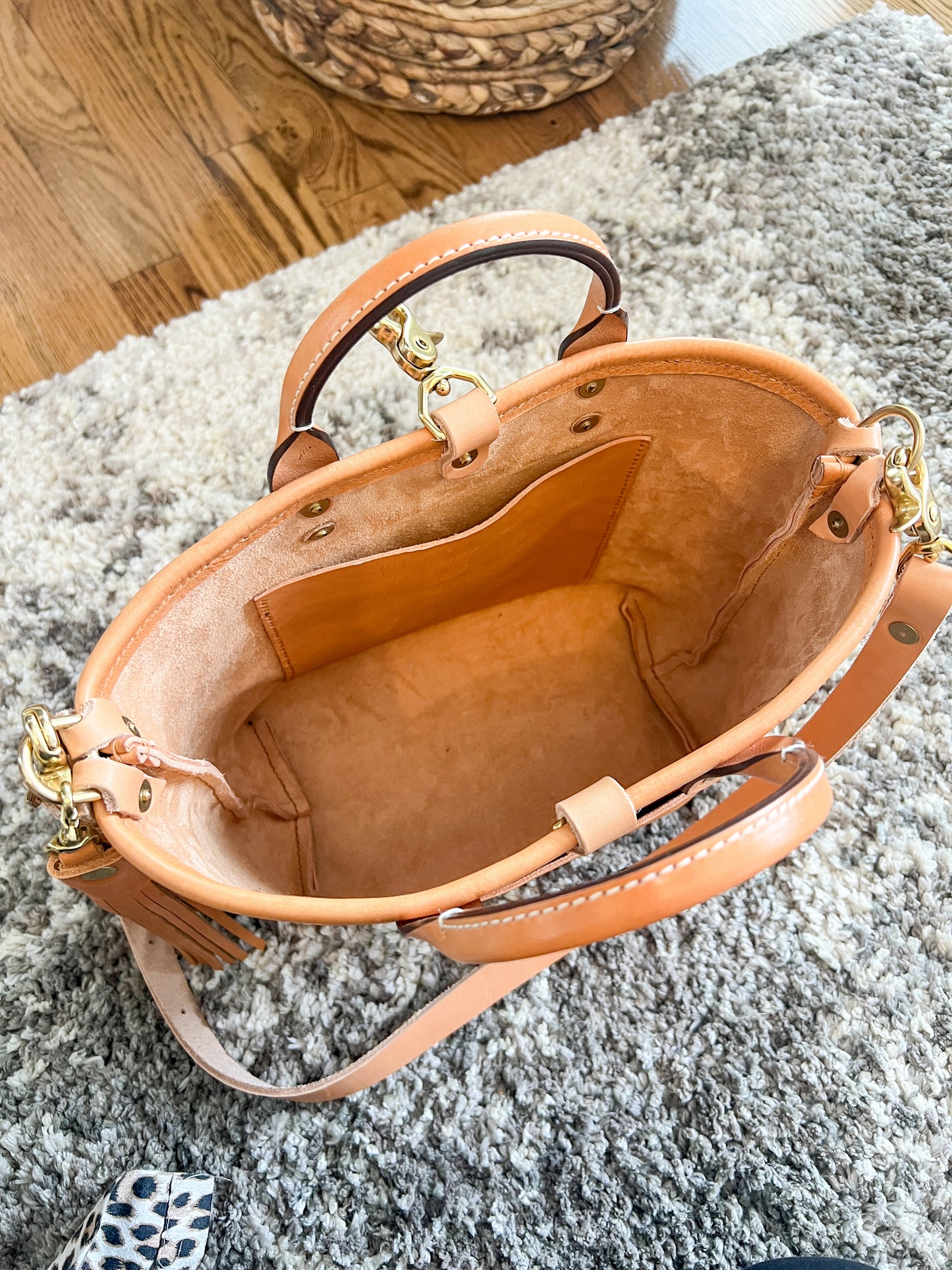 Brookie Medium Crossbody Tote in Natural Italian Full Grain Vegetable Tanned Leather