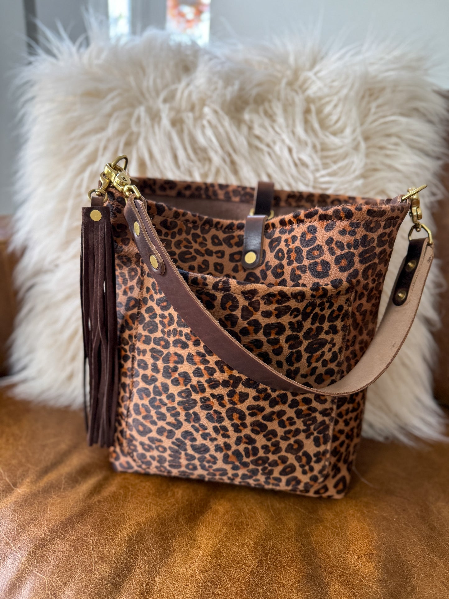 Bennett Bucket in Hair on Hide Cowhide