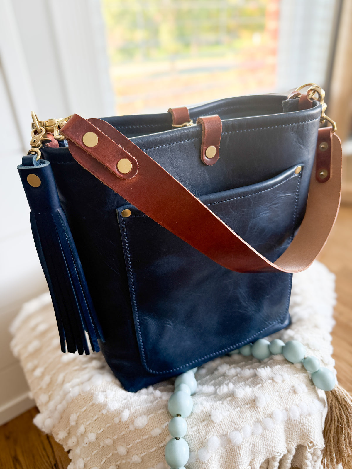 Bennett Bucket in Horween Cobalt Full Grain Leather
