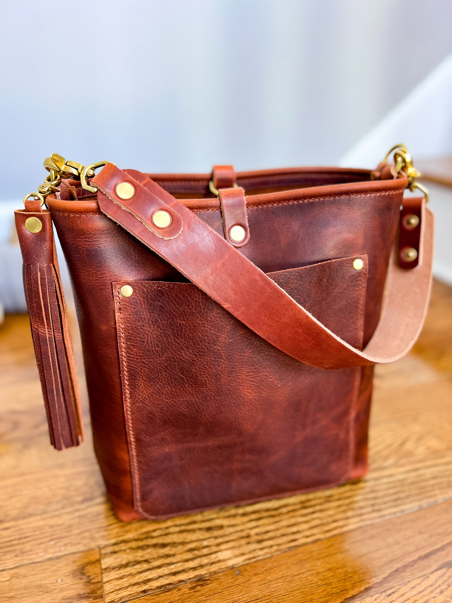 Bennett Bucket in Amber Full Grain Leather