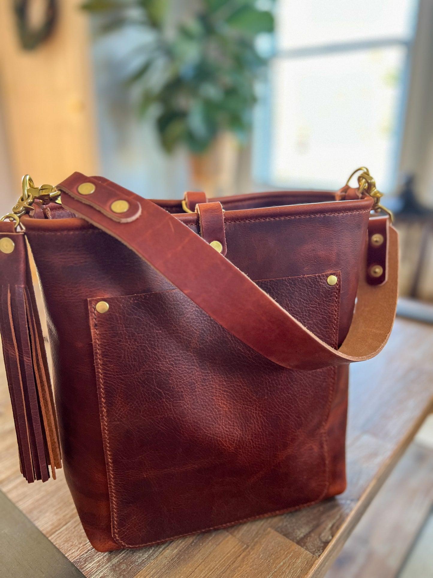 Bennett Bucket in Amber Full Grain Leather