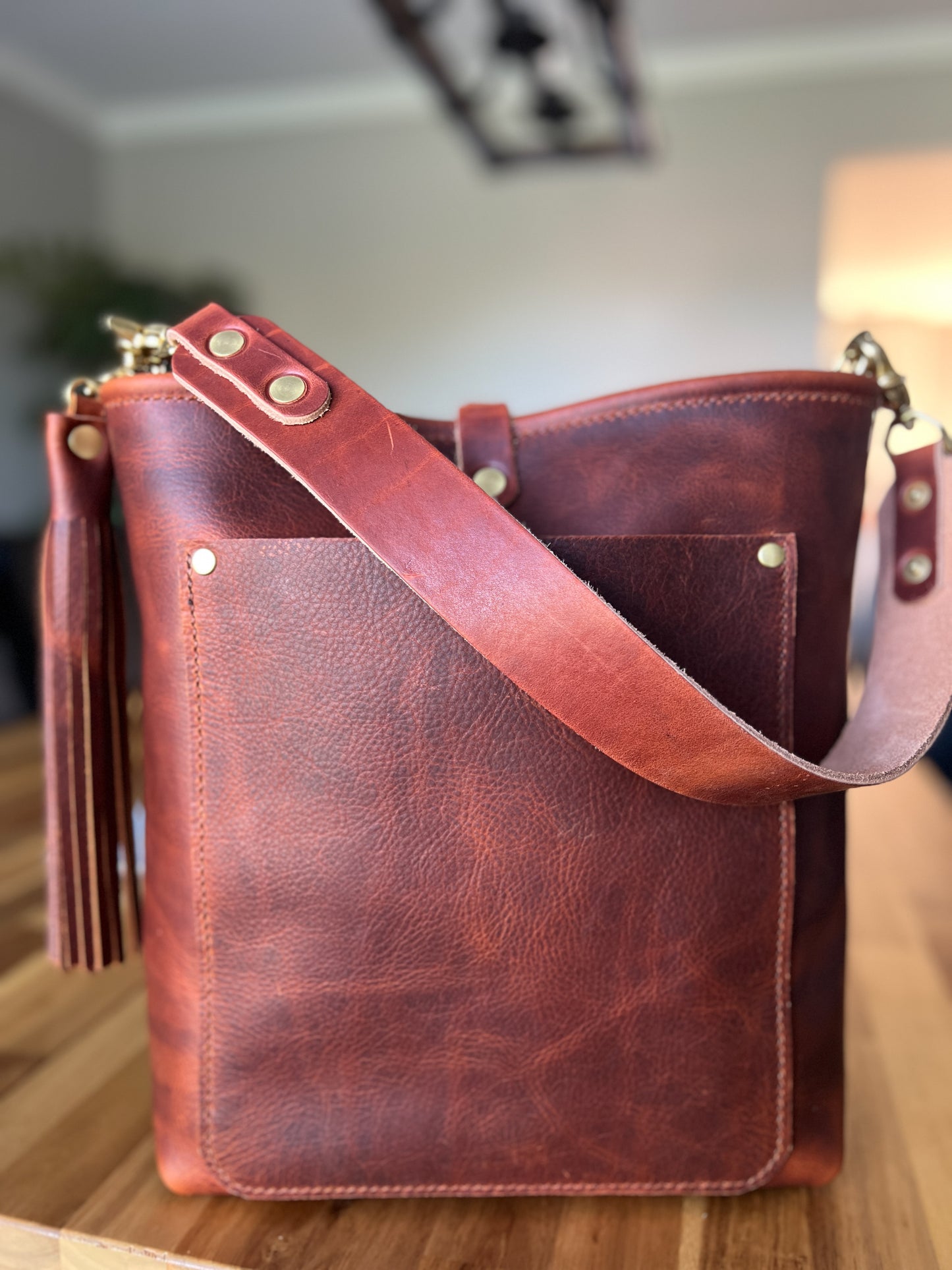 Bennett Bucket in Amber Full Grain Leather