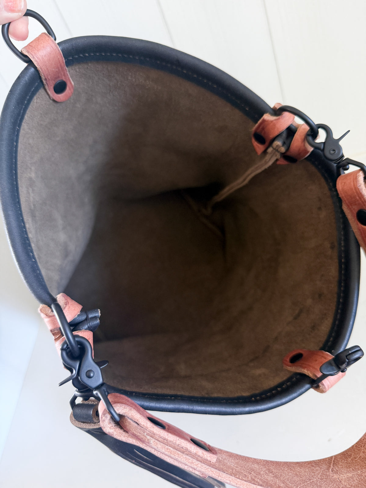 Slim Hobo Bucket in Horween Jet Black Full Grain Leather w/Hermann Oak Strap