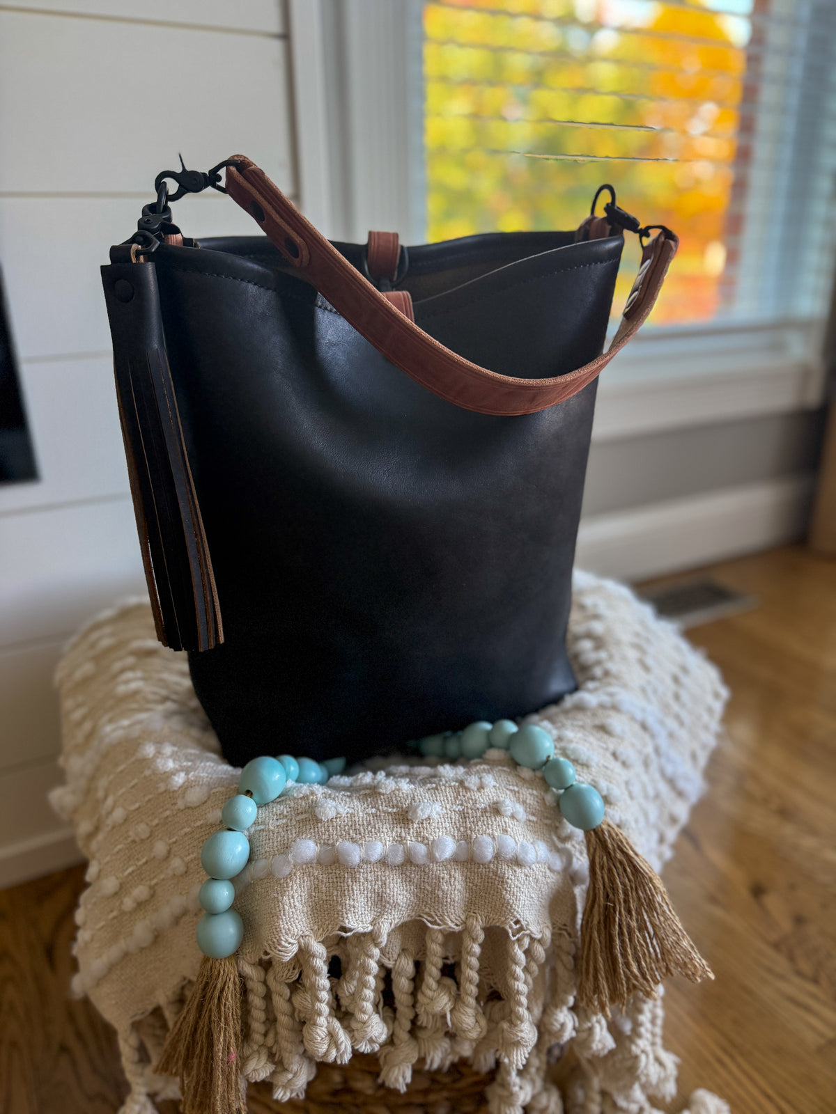 Slim Hobo Bucket in Horween Jet Black Full Grain Leather w/Hermann Oak Strap