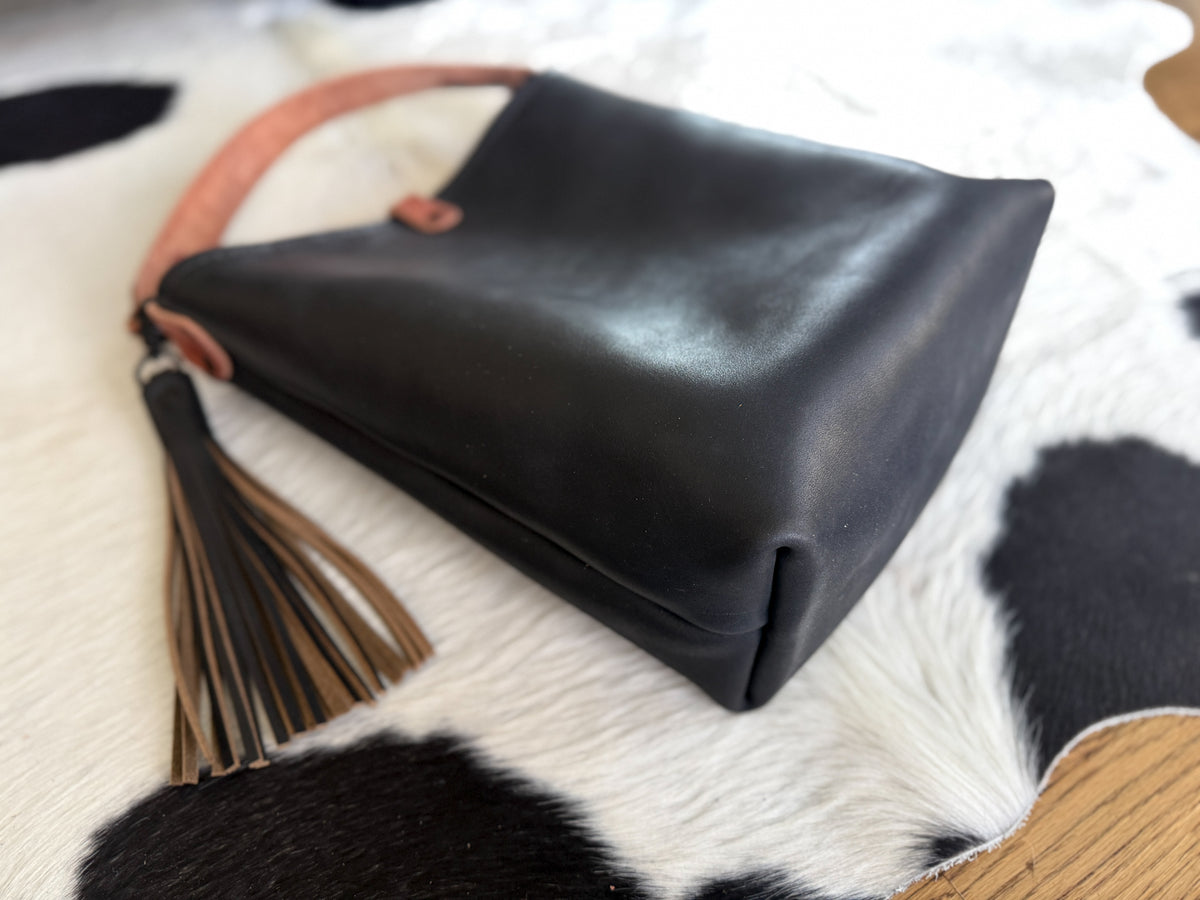 Slim Hobo Bucket in Horween Jet Black Full Grain Leather w/Hermann Oak Strap