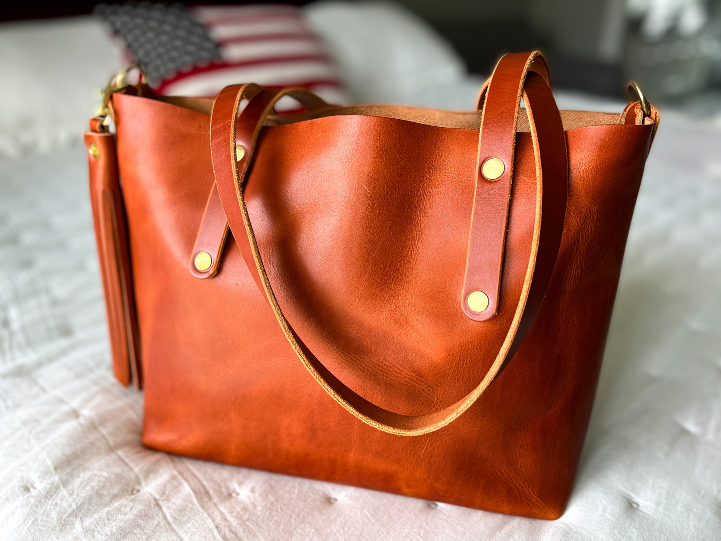 East-West Tote in English Tan Dublin Horween