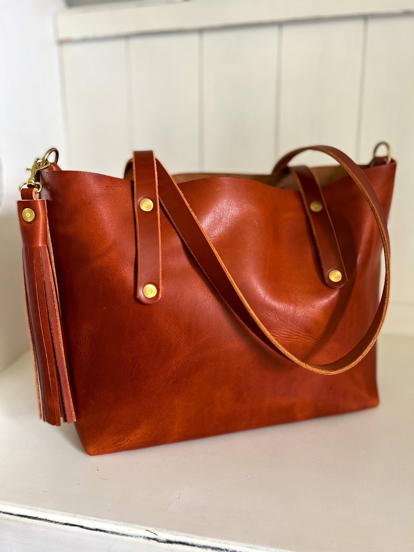 East-West Tote in English Tan Dublin Horween