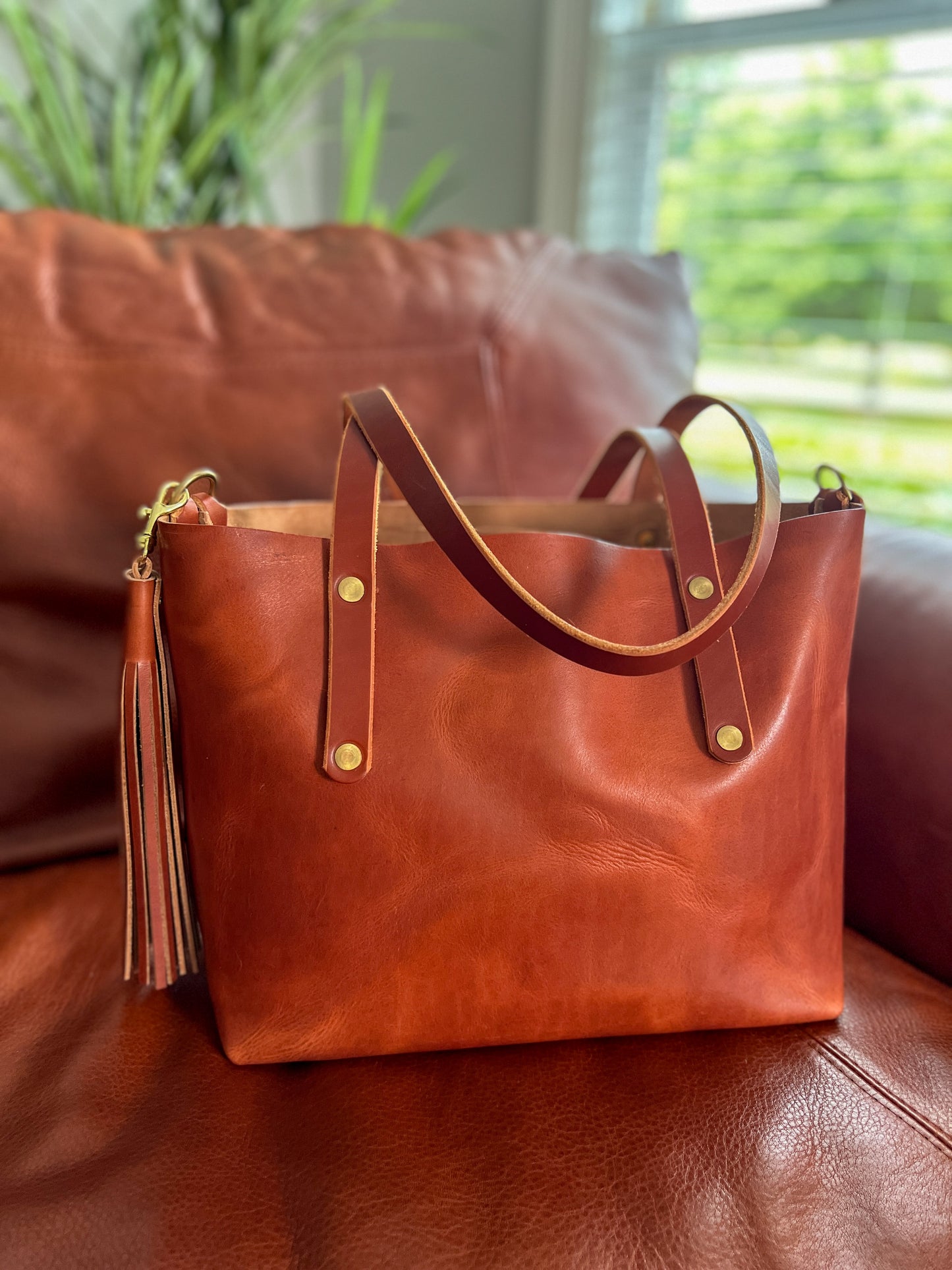 East-West Tote in English Tan Dublin Horween