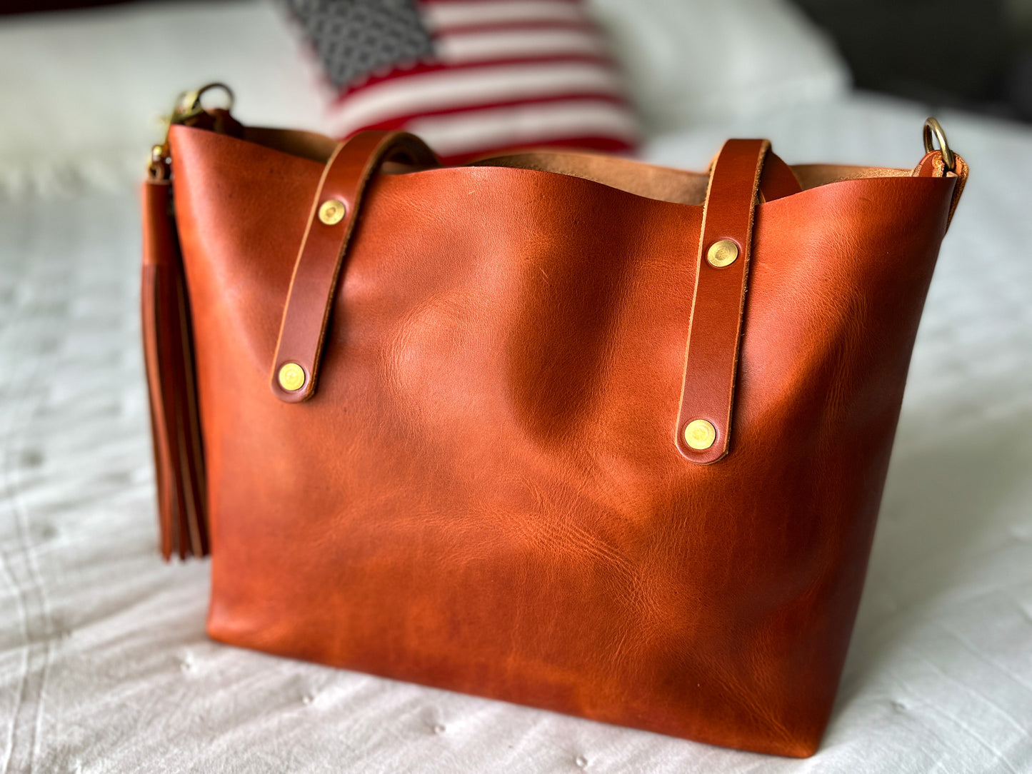 East-West Tote in English Tan Dublin Horween