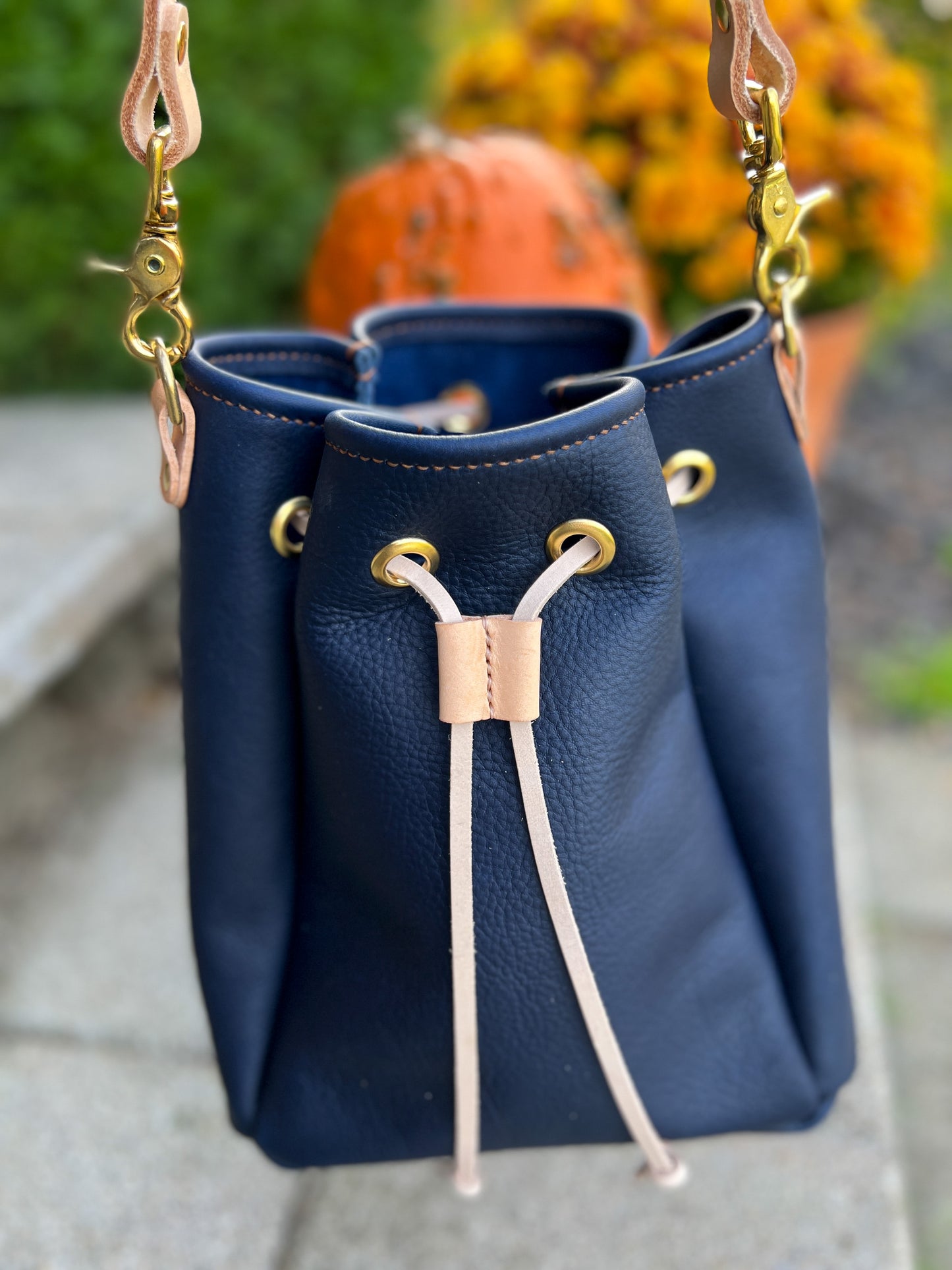 Emery Drawstring Bucket in Navy Kodiak