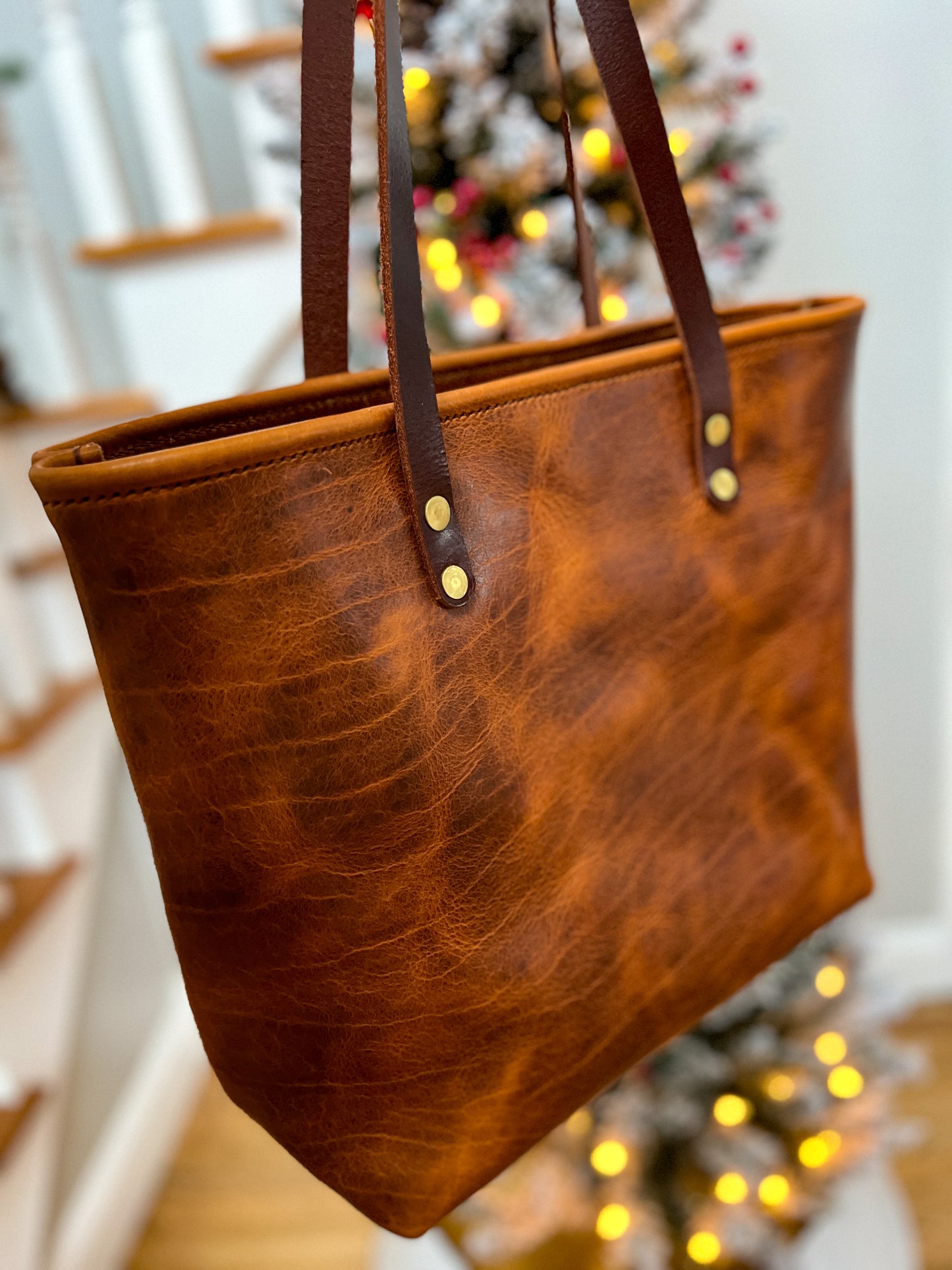 Medium Tote in Maple Glazed Bison Leather