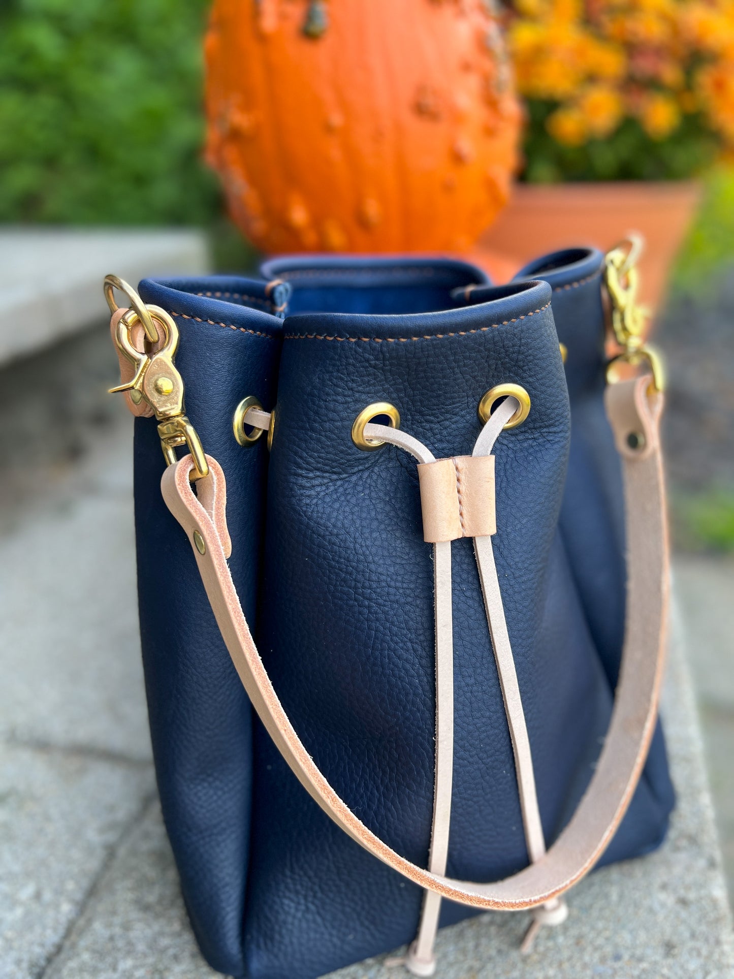 Emery Drawstring Bucket in Navy Kodiak