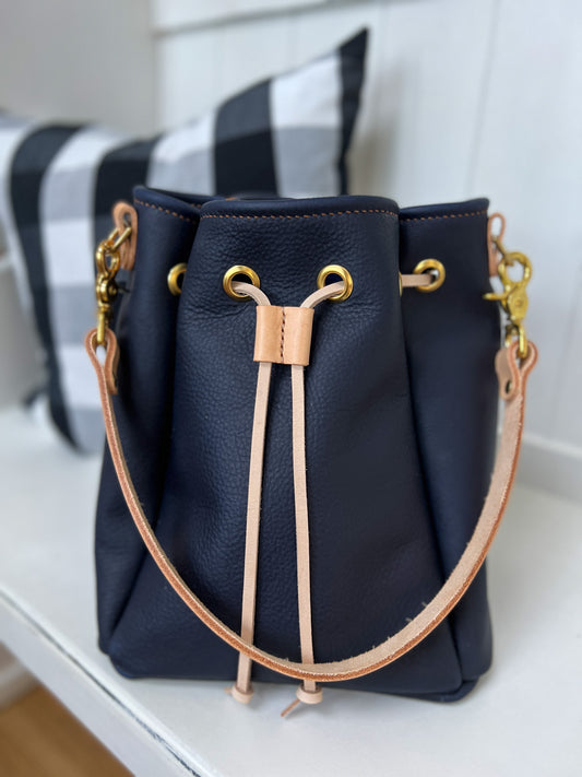 Emery Drawstring Bucket in Navy Kodiak