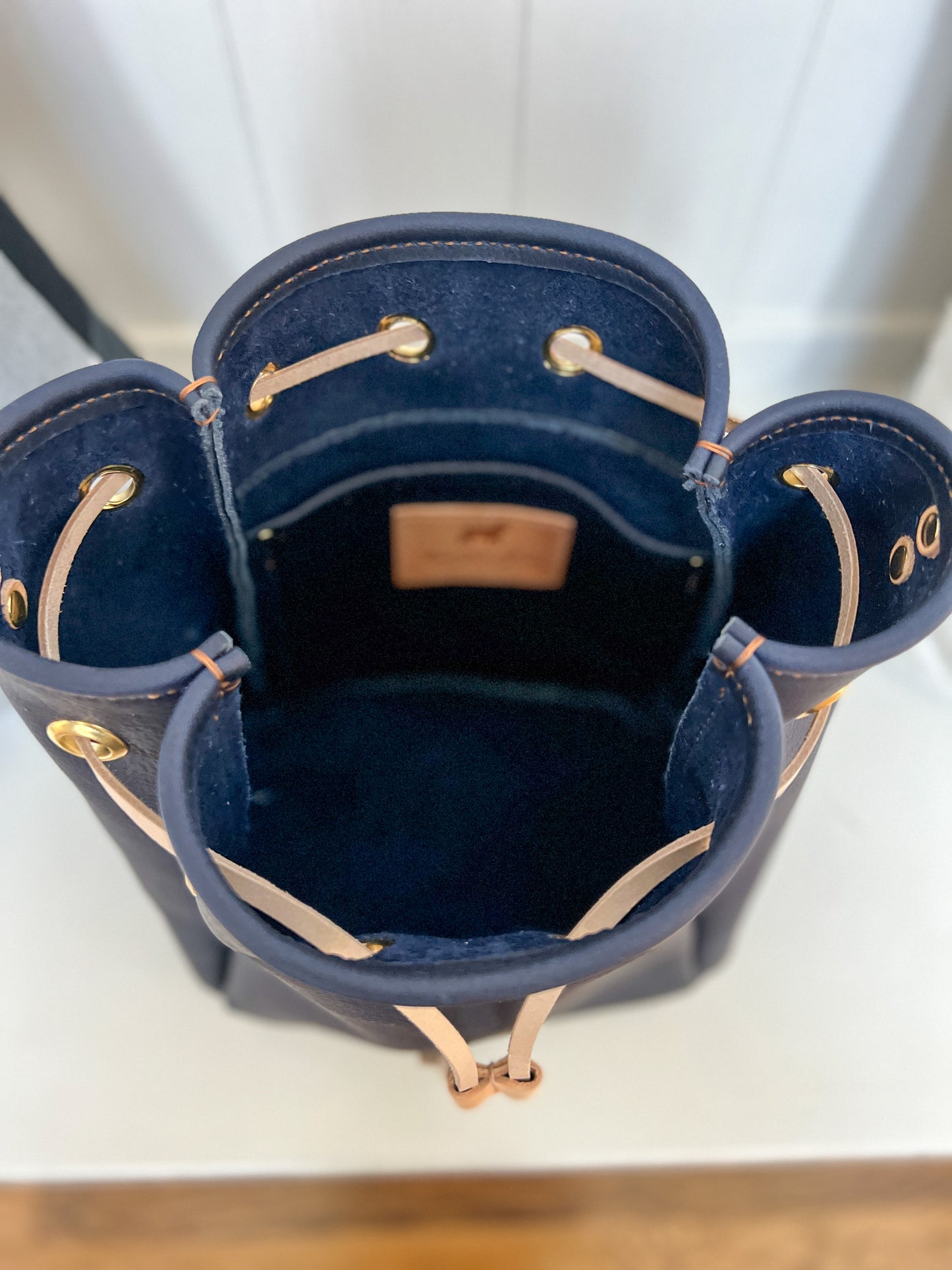 Emery Drawstring Bucket in Navy Kodiak