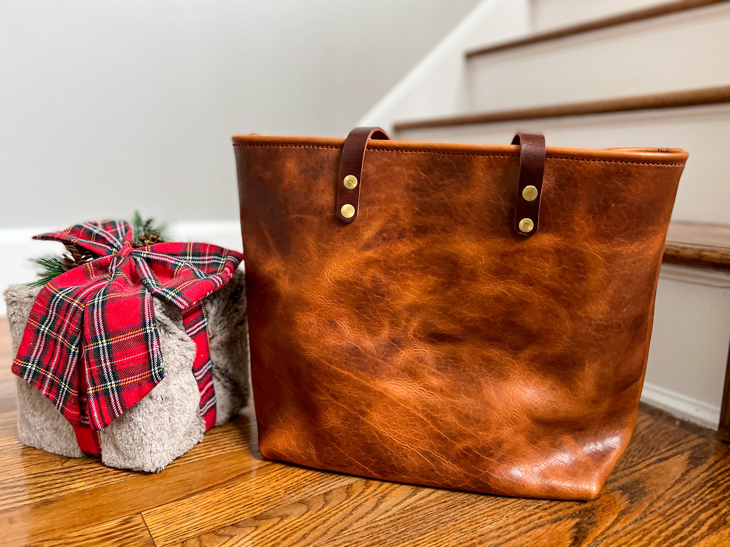 Medium Tote in Maple Glazed Bison Leather