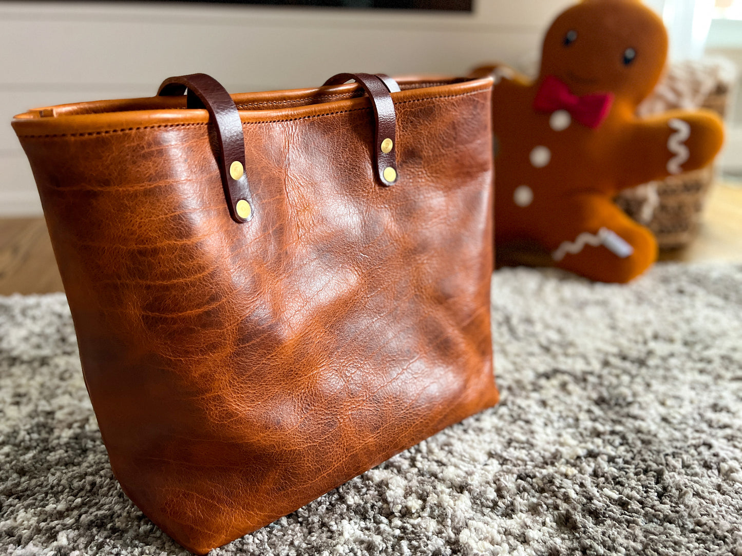 Medium Tote in Maple Glazed Bison Leather