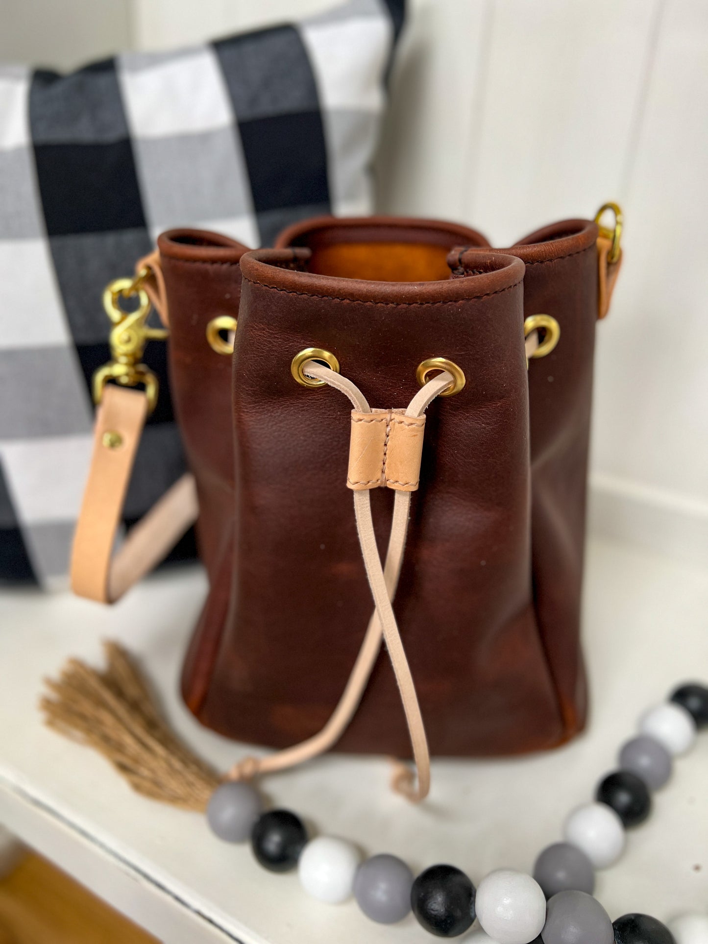 Emery Drawstring Bucket in Tan Kodiak