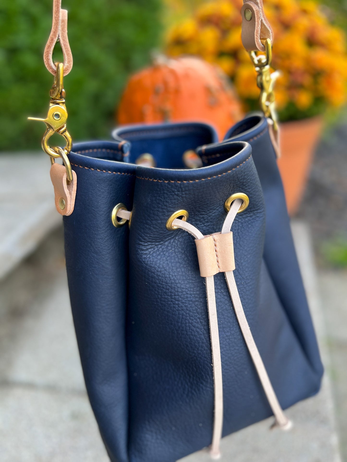 Emery Drawstring Bucket in Navy Kodiak